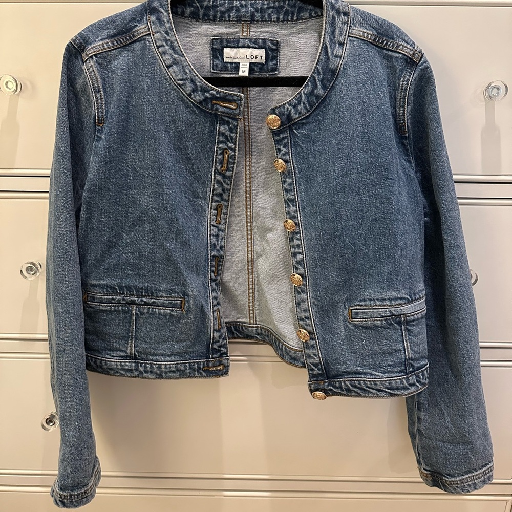 LOFT Collarless Denim Jacket